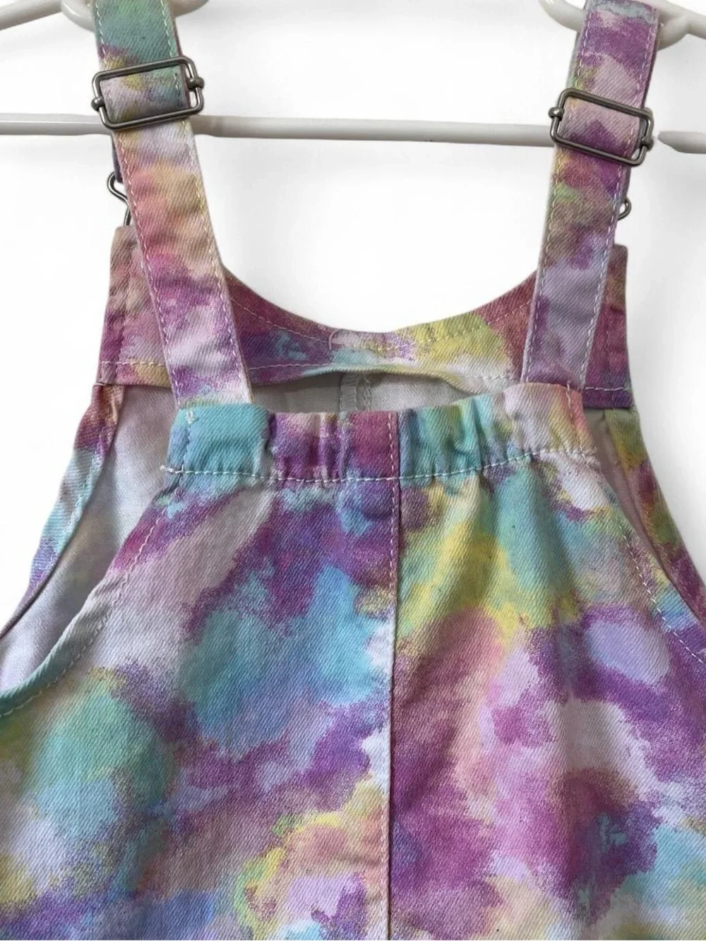 Toddler Girl 5T Denim Dress Pastel Tie Dye Overall Jumper Dress Stretch Summer